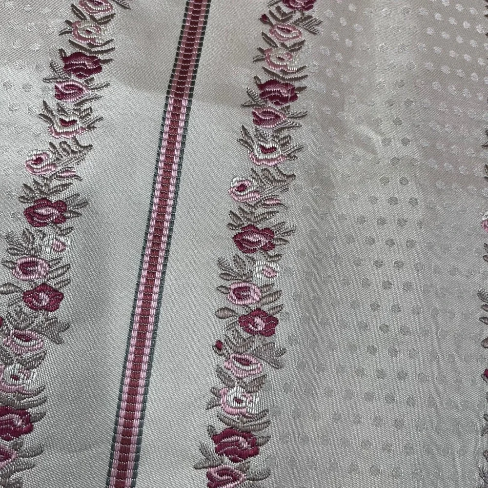 Vtg Scalloped Window Valance Floral Stripe Satin Gold Pink 54x18